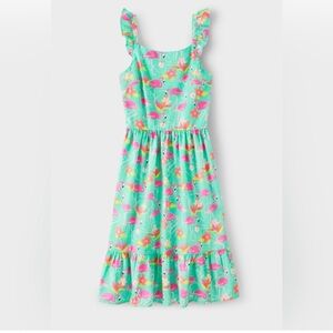 NWT Gymboree Womens XL Green Pink Flamingo Sleeveless Cotton Ruffle Dress $75